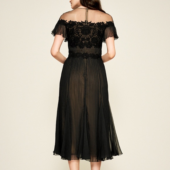 Tadashi Shoji Aditya Pleated Black Chiffon Dress - Picture 2 of 8